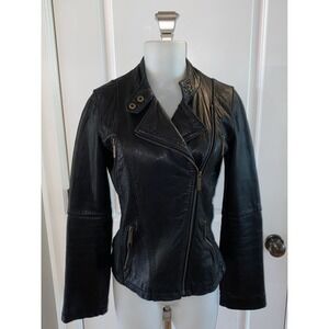 Michael Kors Womens Moto Jacket Black Zip Leather Asymmetrical Size Small